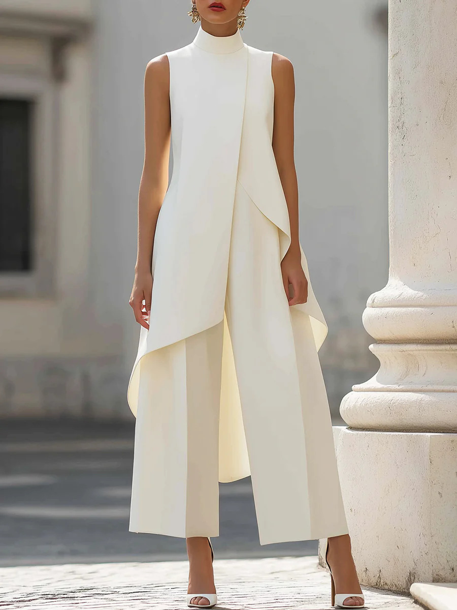 Women'S Formal Wear With Pants - Setelan Wanita Berkerah Tinggi Tanpa Lengan,